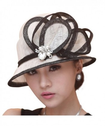 June's Young Summer Women Hats Fashion Sun Hat Bucket Leaf Stones - Off White/Black - C011O9OE28L