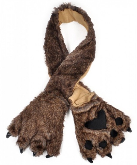 Animal Fur Scarf with Paw Mitten - Brown Wolf - CC11QDL1HAN