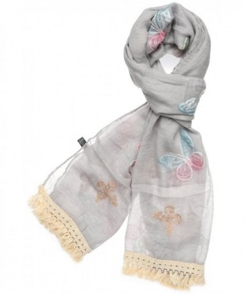 Women's Premium Collection Sheer Soft Embroidered Cotton Scarf - Butterfly- Grey - C812EKH4OV1