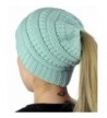 Sibylla Women's Fashion Stretchy Cable Knit Ponytail Messy High Bun Beanie Hat Cap - Sky Blue - CG1876WGCI7