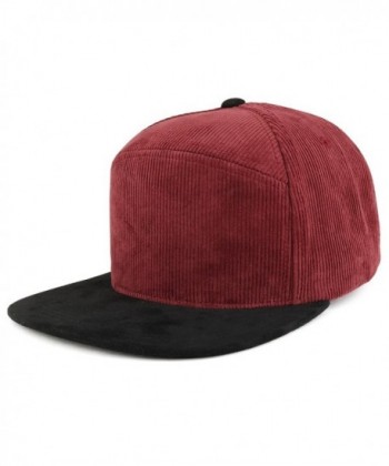 Trendy Apparel Shop Plain Corduroy Textured Suede Flat Bill Snapback Cap - Burgundy Black - CQ185R5I6C9