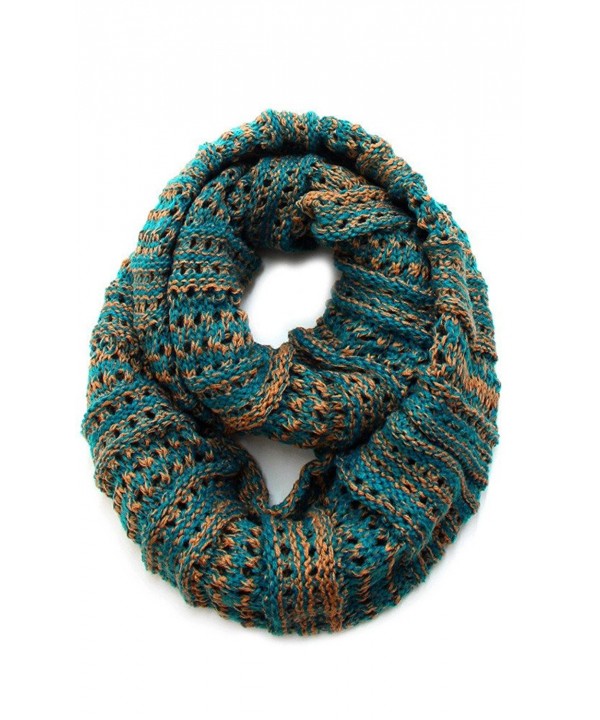 Plum Feathers Two Tone Crochet Knit Infinity Scarf - Teal-taupe - CU11NQURO93