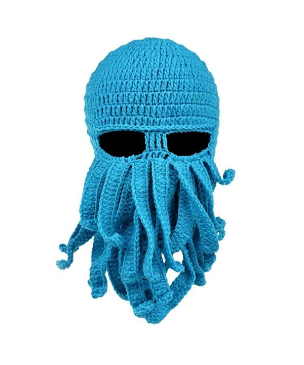 Ateid Unisex Winter Octopus Knit Hat Beard Beanie Windproof - Blue - C812NBXYU7U