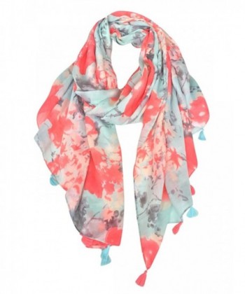 GERINLY Womens Scarves: Blumarine Floral Pattern Soft Wrap Scarf - Orangered+lightcyan - CJ126OXLOFX