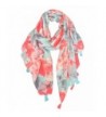 GERINLY Womens Scarves: Blumarine Floral Pattern Soft Wrap Scarf - Orangered+lightcyan - CJ126OXLOFX