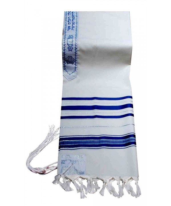 100% Wool Tallit Prayer Shawl in Blue and Silver Stripes Size 24" L X 72" W - CB11224CLVP