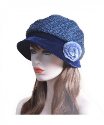 Navy Blue Womens French Velvet Pom Trimmed Slouchy Beanie Bucket Cap Hat T173 - C412MBX7F8F