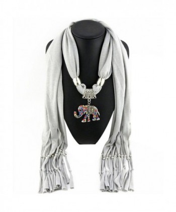 Creazy Women Elephant Pendant Scarf with Tassel Rhinestone Jewelry Scarves - Gray - CS128Y37KSV