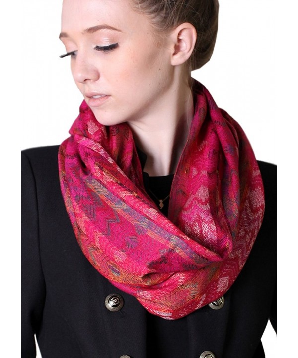 Anika Dali Amelia Chevron Pattern Luxurious Infinity Scarf (Festive Raspberry) - C711G30Y6AH