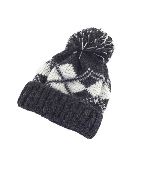 Clearance!! Women's Knit Beanie Cap Winter Warm Hand Knit Faux Fur Pompoms Beanie Hat - Black - CP188O2R96R