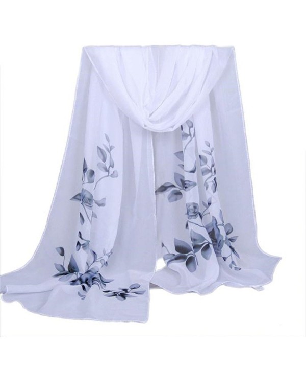 Women's Fashion Long Shawl Buedvo Ladies Chiffon Soft Wrap Flowral Print Scarf (63"x19.7"- Gray) - C812ODCTVKB