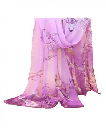 HUAYI Women's Style of Chinese Painting Shawl Chiffon Long Scarf - Purple - CN187KHKYGG