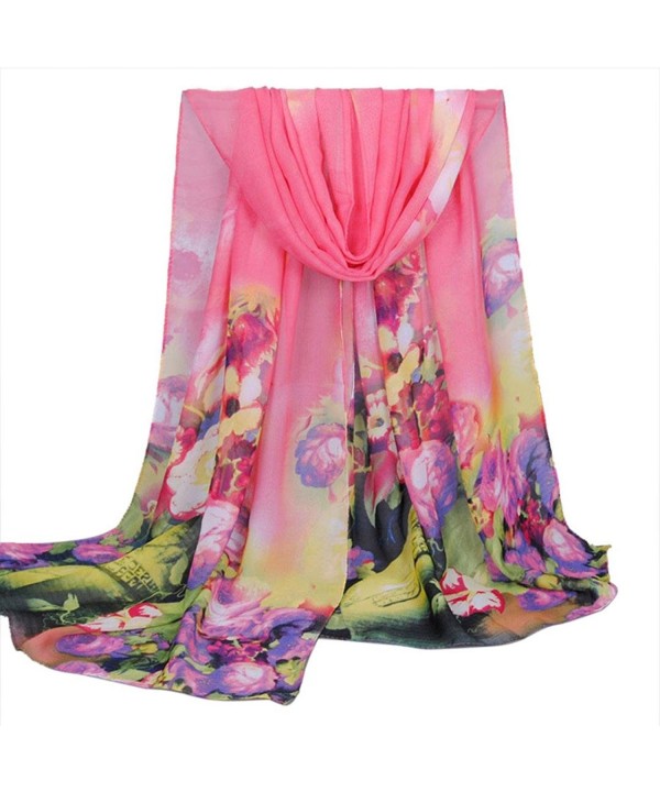 Inkach Fashion Women Flower Ink Style Soft Voile Chiffon Scarves Wrap - Watermelon Red - CP12N7XXTJ8