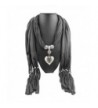 Shineweb Women Infinity Fringe Scarf Heart Charm Jewelry Pendant Scarf Necklace - Grey - CH12MYTGR86