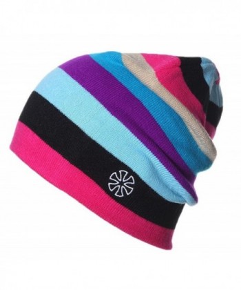 Woo2u Slouchy Snappy Outdoor Cap Beanie Rainbow Stripe Knit Ski Sport Hat - Pink - C612N8RSRXI
