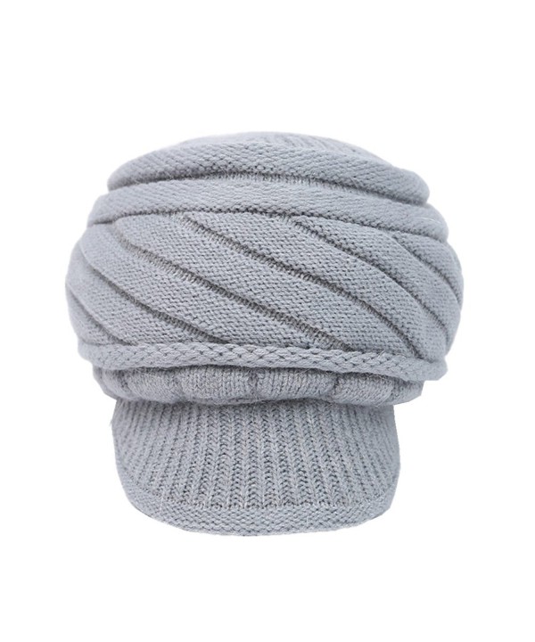 Home Prefer Women's Winter Hat Warm Lining Cable Knit Hat With Visor Beret - Gray - CN12MA9WUEL