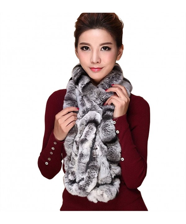 Women's Real Rex Rabbit Fur Winter Long Wraps Chinchilla CC123JIS2UB