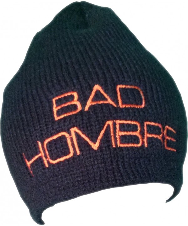 HOMBRE Embroidered Beanie FLEECE Embroidery - "Black W/ ""Bright Orange"" Embroidery" - C312N30SZ1J