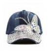 The Hat Depot 200 Bling Rhinestone Butterfly Washed Denim Cap - Denim Blue - CN1256VYN6L