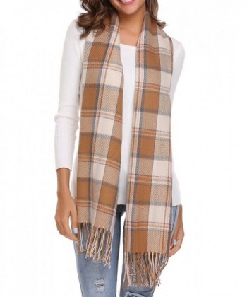 Women's Long Shawl Big Grid Winter Warm Lattice Large Scarf - Plaid Rice Coffee - CT185QQHWU7