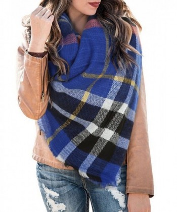 Womens Blanket Scarf Plaid Winter Fall Warm Tartan Shawls Wraps Chunky Classic Soft Scarfs - 1-blue - C9185YE86QQ