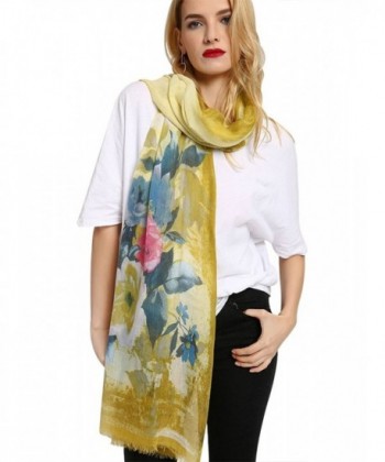 GERINLY Summer Scarfs Rosa Chinensis Print Beach Wrap Womens Travel Shawls - Yellow - CJ18C3TL4NG