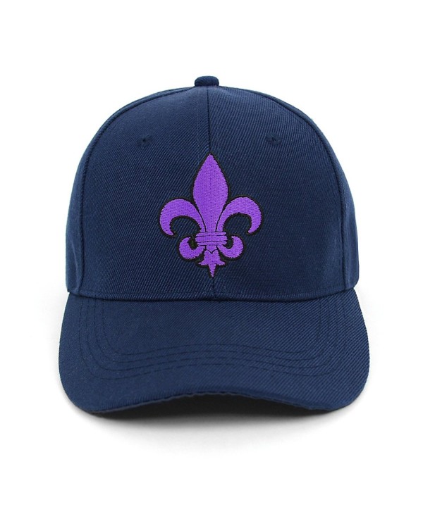 Purple Fleur-de-lis Embroidered Baseball Cap - Navy - CJ17YT2RUT5