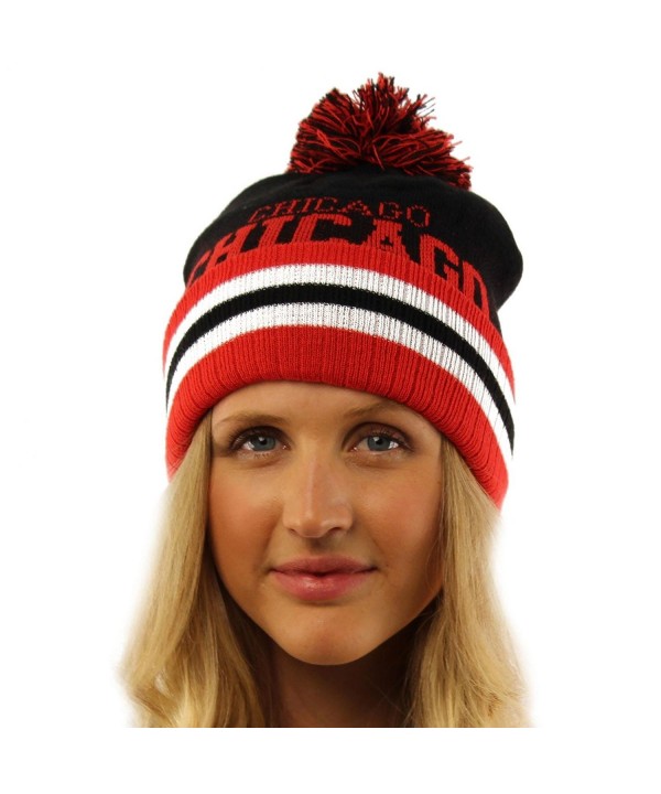 Unisex Team Sport 2ply Chunky Stretchy Knit Beanie Ski Hat Cap - Chicago - C511B5MHRHX