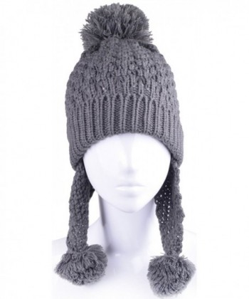 Women Winter Hat With Ear Flaps Cable Knit Ski Cap Pompom Earflap Beanie Hats - Gray - C8186R5SK95
