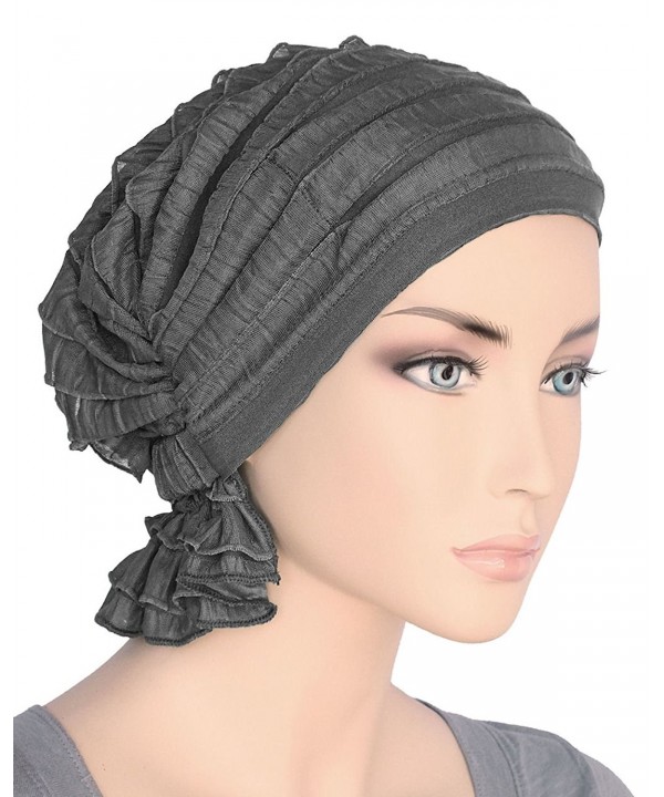 Turban Plus The Abbey Cap in Ruffle Fabric Chemo Caps Cancer Hats for Women - 03- Ruffle Charcoal Gray - CF11CYVM5J9