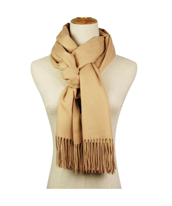 Cashmere Feel Blanket Scarf Super Soft with Tassel Solid Color Warm Shawl for Women and Men - Beige - CM188NKNXAX