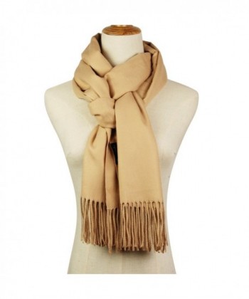 Cashmere Feel Blanket Scarf Super Soft with Tassel Solid Color Warm Shawl for Women and Men - Beige - CM188NKNXAX