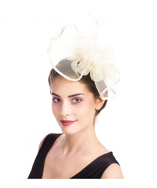 SAFERIN Fascinator Feather Hairband Ta5 Beige - Ta5-beige Mesh Foral - CA18029MHOT