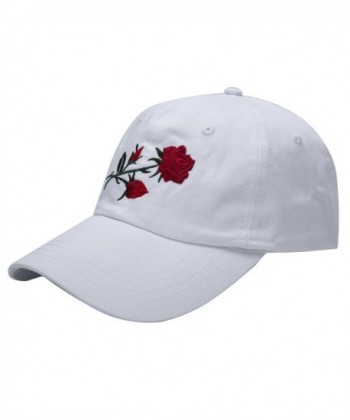 Unisex Rose Embroidered Adjustable Strapback Dad Hat Baseball Cap - White - C0186Q4L9IE