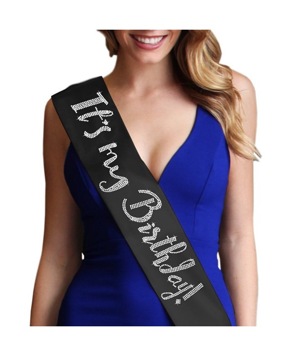 It's My Birthday Satin Sash - Gift for the Birthday Girl by RhinestoneSash.com - Black (Rhinestone) - CE11H3KBW6D