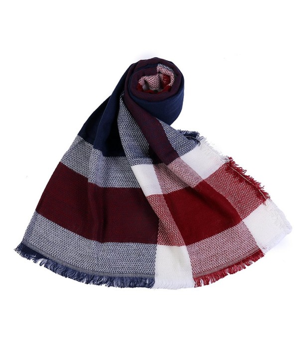 Smiry Womens Stylish Soft Winter Warm Large Tassels Plaid Wrap 55 Inches - White and Blue - CD1860M65O0