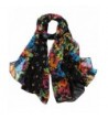 Aven Women Classy Cotton Voile Print Colorful Flowers Long Scarf Shawl Wrap - Black - CR122WFP9G7