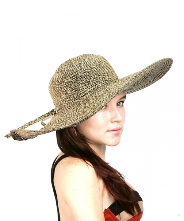 NYFASHION101 Women's Multicolor Weaved Large Wide Brim Floppy Sun Hat - Wheat Mix - C411AQYHOYB