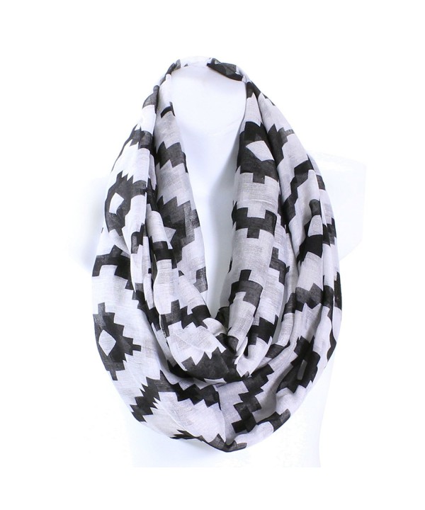 AN - Lightweight Big Chevron Zigzag Square Print Infinity Scarf Snood Loop - Black - CK11VH95WK3