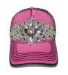 Rhinestone Large Motif Cotton Washed Look Baseball Cap Fashion - Pink/Grey - C112GJJZVDX