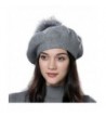 ENJOYFUR Winter Wool Beret Hat Fox Fur Pom Pom Hat Womens Knit Beanie - Dark Gray - CE17Z76NX7R