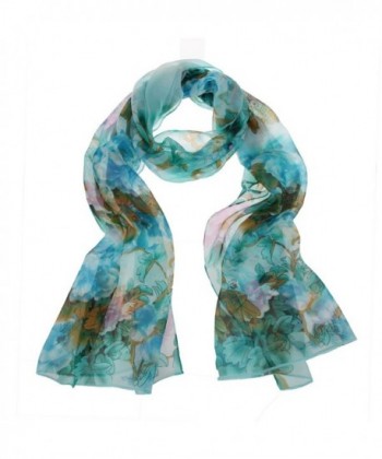 ChikaMika Fashion Scarves for Women Cyan Peony Floral Scarf Light Weight Chiffon Scarves - CP123FAFLJ7