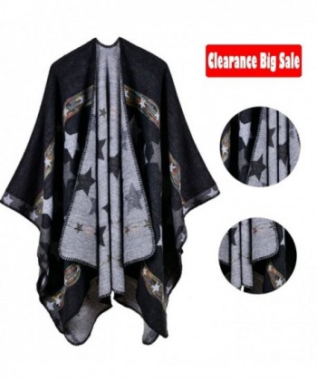 Poncho Capes-Jelinda Ladise Winter Knitted Star Color Shawl Poncho Cape - Black - CY185LD8QAU