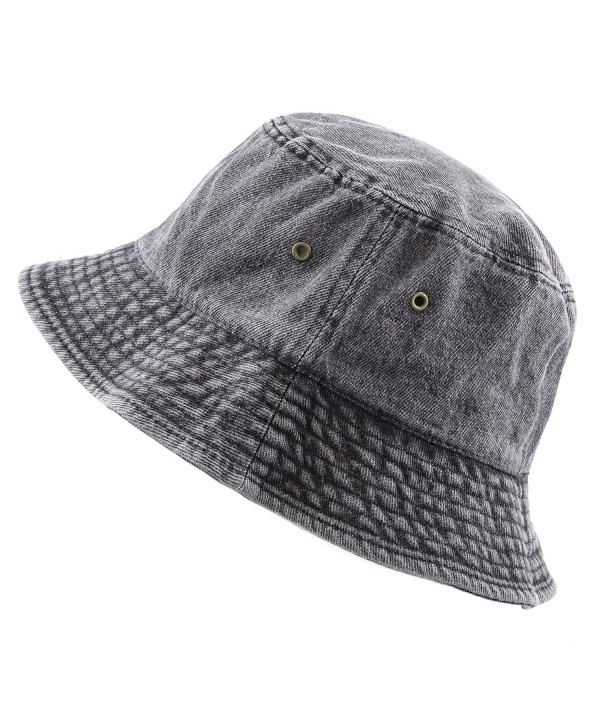 The Hat Depot High Quality Washed Cotton Denim Bucket Hat - Black - C312IR9HHFD