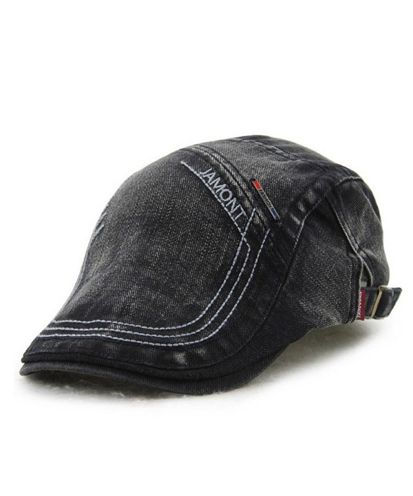 Men's Casual Denim Style Cotton Adjustable Newsboy Ivy Classic Cap Hat - Black - CY182AN5ZY0