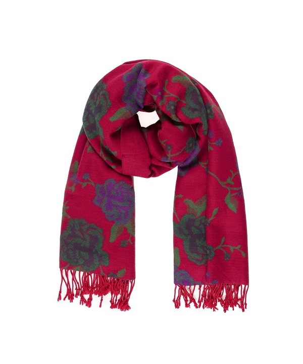 Melifluos Women Scarves Floral Design Elegant Long Cashmere Feeling Shawl Wrap - Red - CW12O1UFY9Y