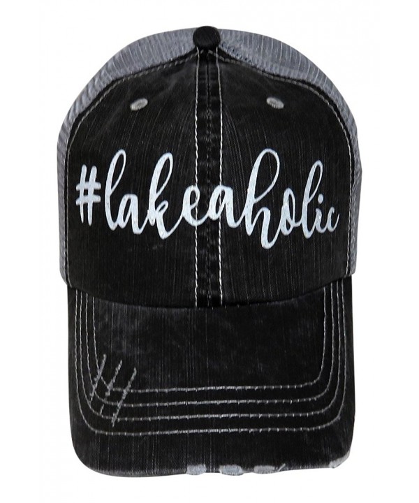 White Glitter lakeaholic Distressed Look Grey Trucker Cap Hat Fashion - CS17Y0IW8GQ