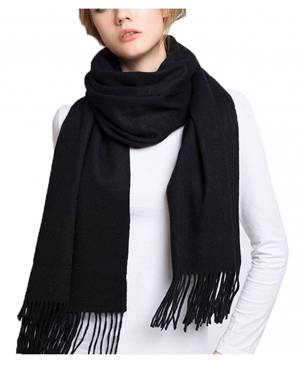 Wander Agio Womens Warm Cashmere Feel Scarf Long Large Couples Scarves Pure Color - Black - CP12M1Z4333