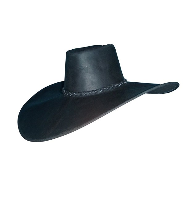 Sharpshooter Rendezvous Cavalier Swashbuckler Tea Party Black Leather Cowboy Hat - Black - CU11N3BH5X5