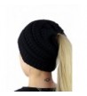 Unisex Chunky Skull Ponytail Beanie Cable Knit Hat 8 Colours - Black - CL186TXQ0QH